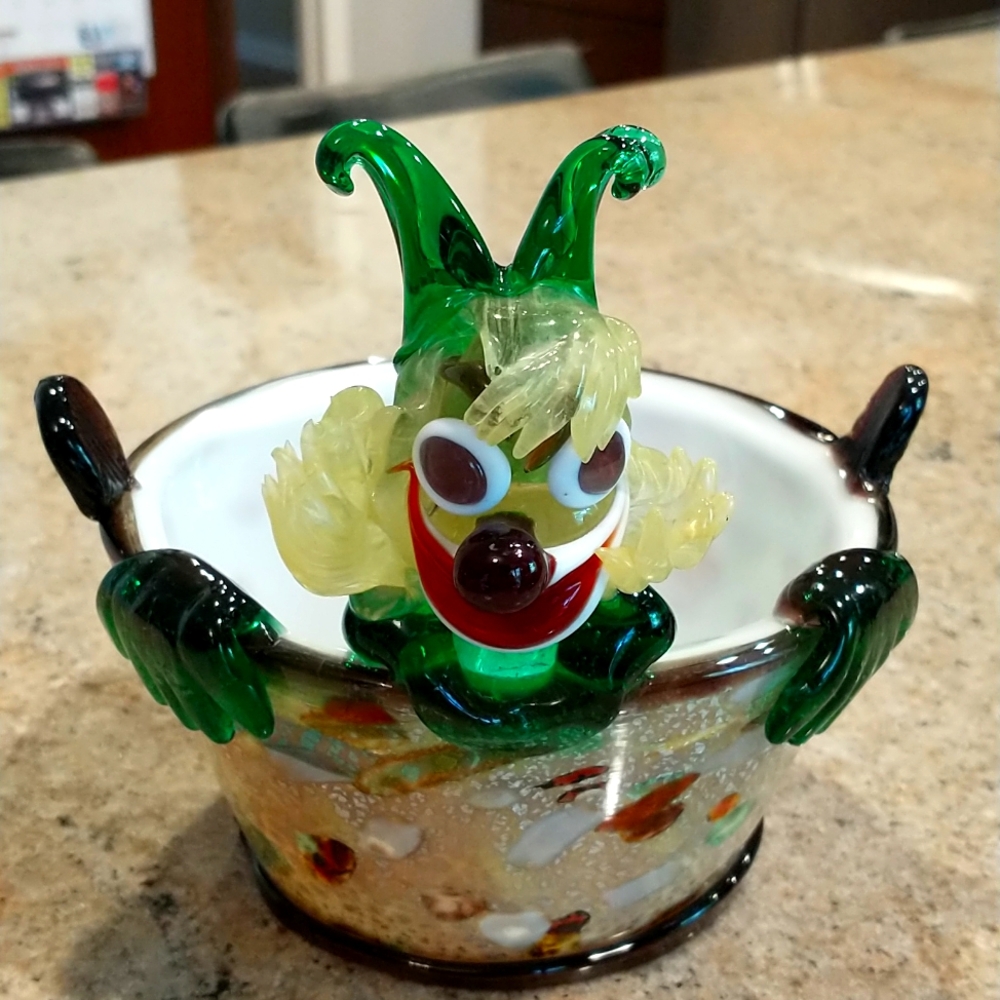Murano Art Glass Clown Candy Dish Bowl